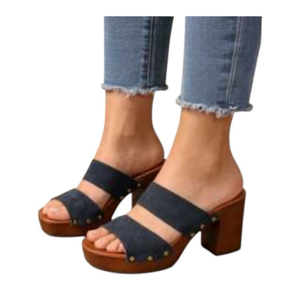 Avellini Platform clog sandal Suede Navy Made in Italy EUC